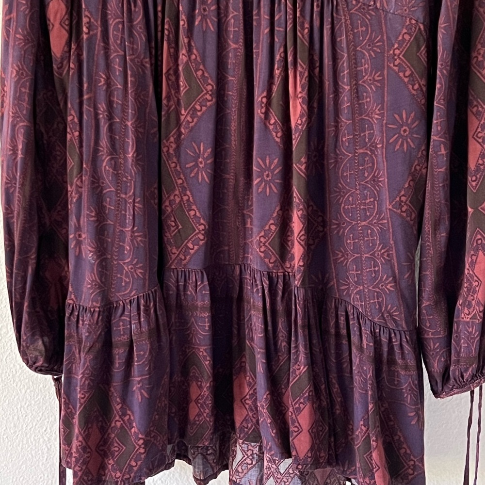 Free People Flowy Bohemian Purple Orchid Floral Tunic Mini Dress Size Small - Picture 4 of 15